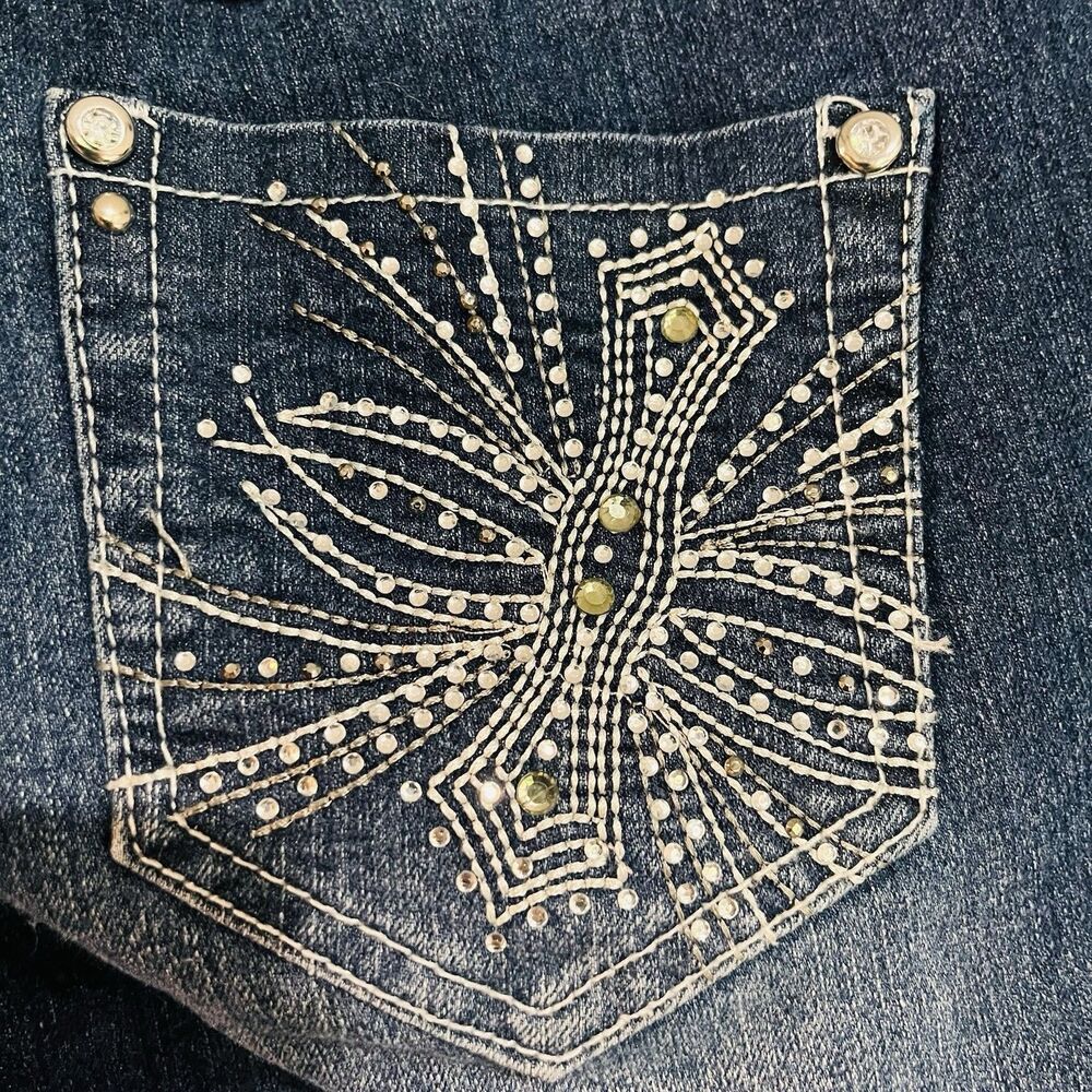 One Five One 8 Jean Womens Blue Bootcut Mid Rise Stretch Relax Bling Size 6 - Picture 6 of 8